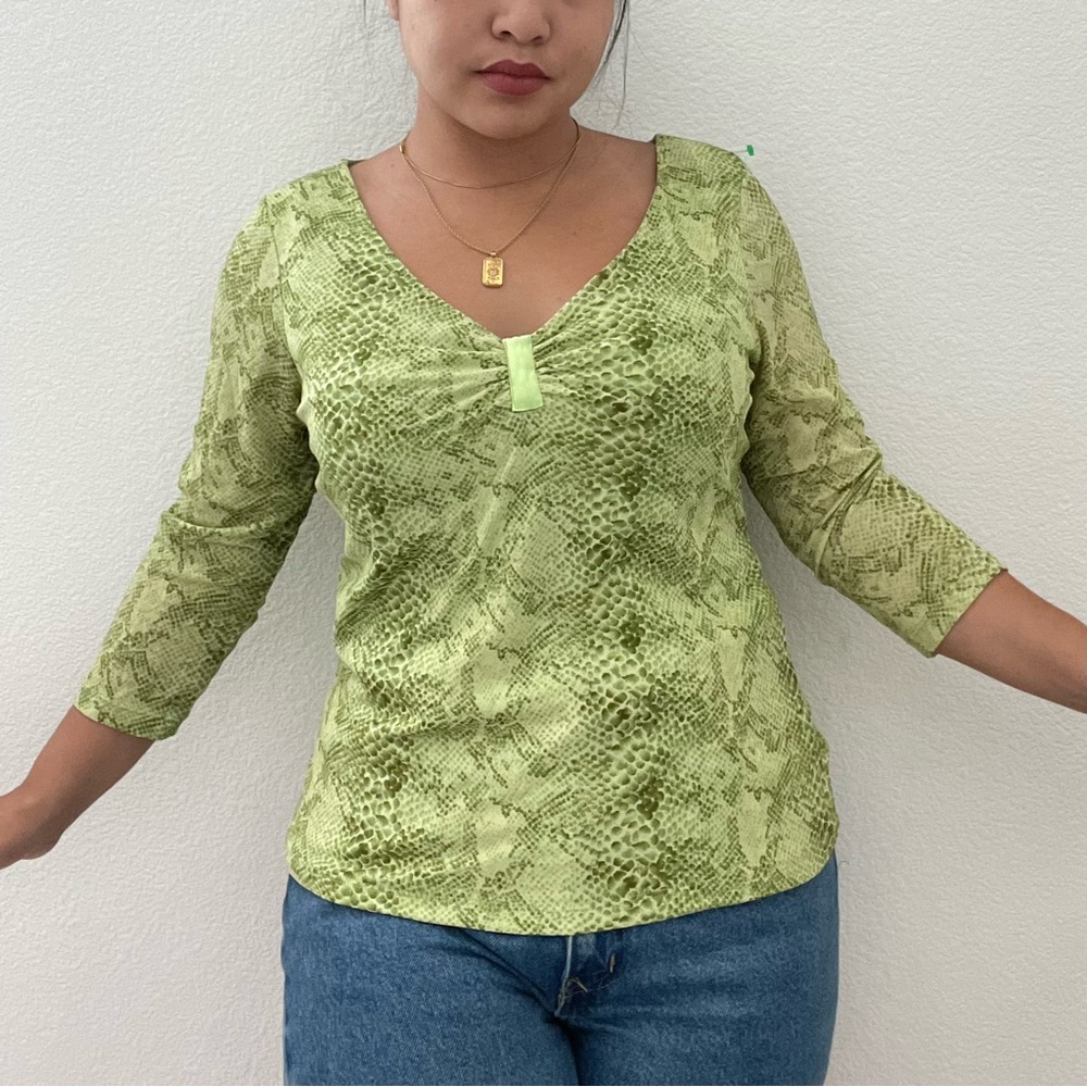 Brand (?) - Neon Lime Green Y2K Reptile Print Shirt